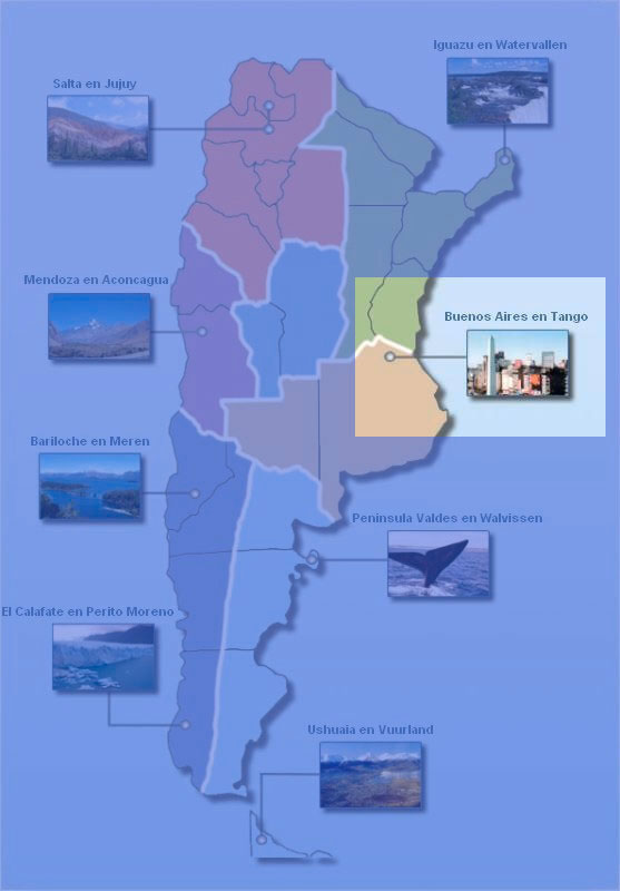 Kaart Argentinië met lokatieoverzicht van Buenos Aires