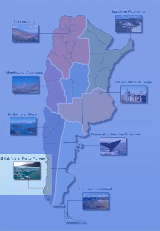 Kaart Argentinië met lokatieoverzicht van El Calafate