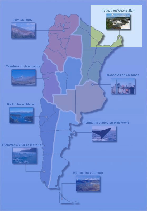 Kaart Argentinië met lokatieoverzicht van Iguazú