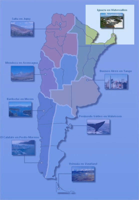 Kaart Argentinië - Iguazú Kaart Argentinië met lokatieoverzicht van Iguazú