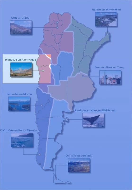 Kaart Argentinië met lokatieoverzicht van Mendoza